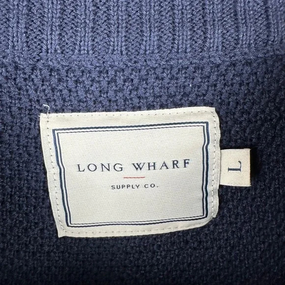 Long Wharf Supply Co Mens Navy Blue Textured Cotton Blend Crewneck Sweater Large - Picture 5 of 7